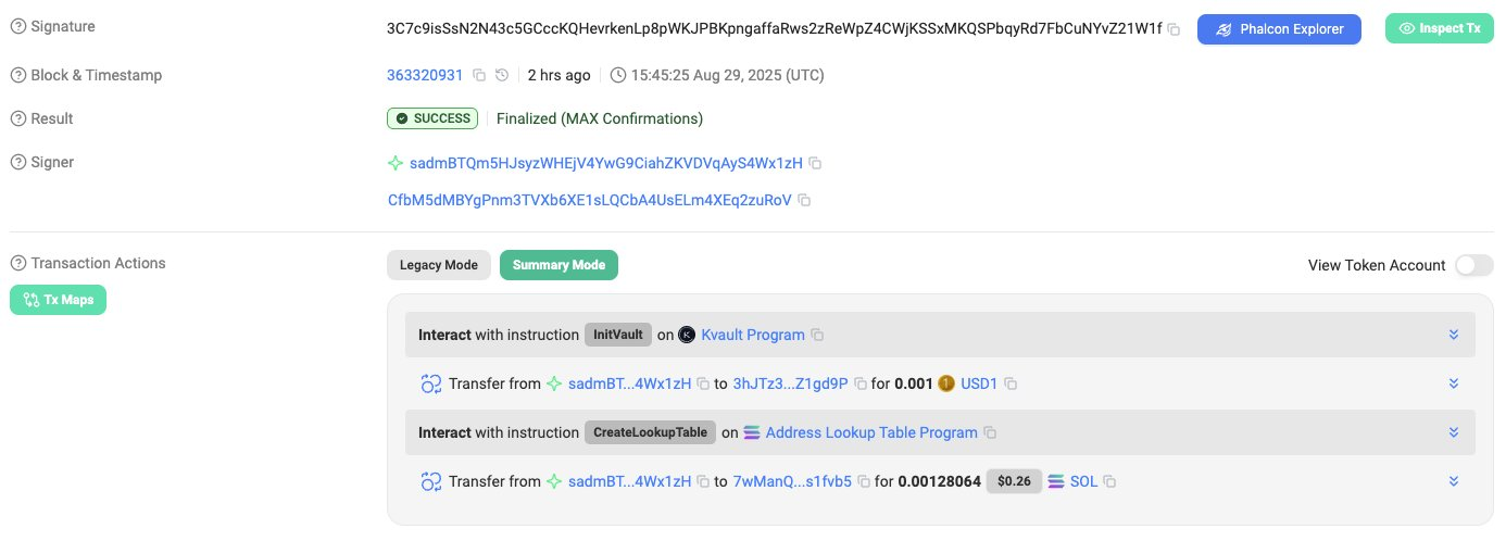 USD1 Vault on Kamino Finance.