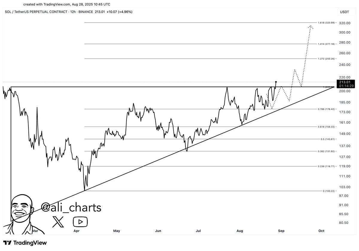 SOL price chart on the 12-hour timeframe. Source: Ali on X